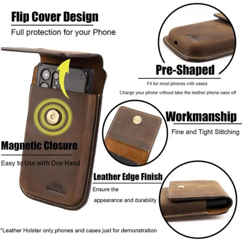 Leather Phone Holster for Belt,Flip Cell Phone Case with Belt Clip